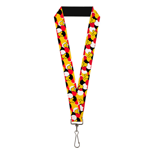 Lanyard - 1.0" - Mickey Mouse Head Silhouette Scattered Dots Red White Black Yellow Lanyards Disney   