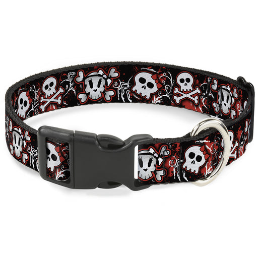 Plastic Clip Collar - Girlie Skull Black/Red Plastic Clip Collars Buckle-Down   
