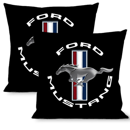 Pillow - THROW - FORD MUSTANG Tri-Bar Logo Black White Silver Red Blue Throw Pillows Ford   