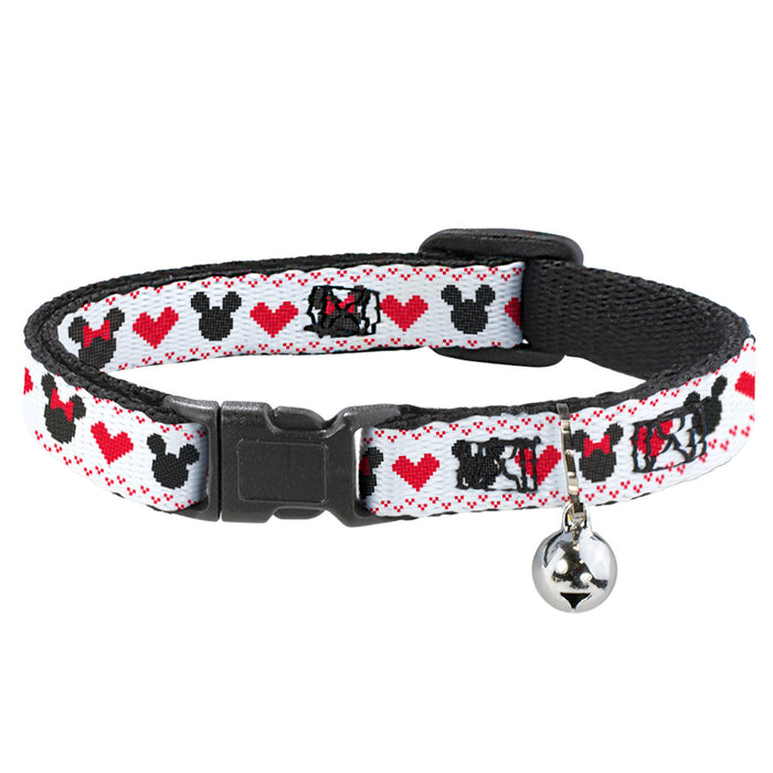 Cat Collar Breakaway with Bell - Disney Holiday Mickey and Minnie Mouse Heart Sweater Stitch White Red Black Breakaway Cat Collars Disney   