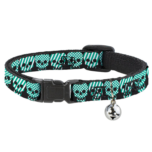 Cat Collar Breakaway - Checker & Stripe Skulls Black White Green Breakaway Cat Collars Buckle-Down   