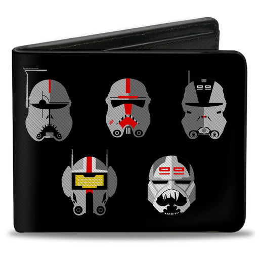 Bi-Fold Wallet - Star Wars THE BAD BATCH Clone Force 99 Helmets + Logo Black Grays Red Bi-Fold Wallets Star Wars   