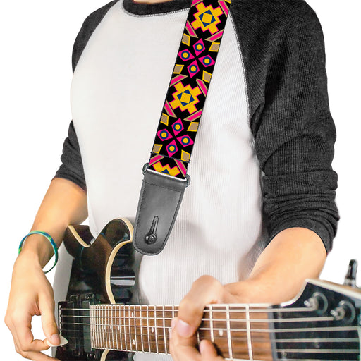 Guitar Strap - Geometric Sunburst Black Pink Yellow Blue Guitar Straps Buckle-Down   