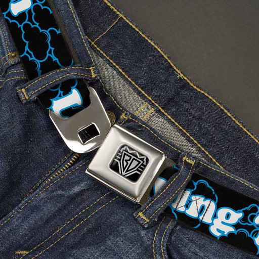 BD Wings Logo CLOSE-UP Full Color Black Silver Seatbelt Belt - LIVING THE DREAM/Clouds Black/Blue/White Webbing Seatbelt Belts Buckle-Down   