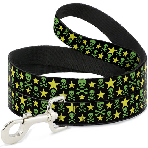 Dog Leash - Skulls & Stars Black/Green/Yellow Dog Leashes Buckle-Down   