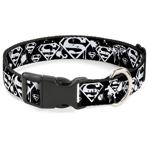 Plastic Clip Collar - Superman Shield Splatter Black/White Plastic Clip Collars DC Comics   