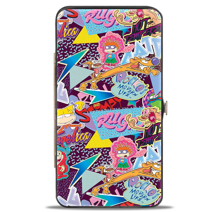 Hinged Wallet - Nick 90's Logos 7-Show Characters Purple Multi Color Hinged Wallets Nickelodeon   