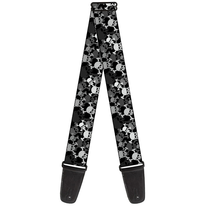 Guitar Strap - Top Skulls Stacked Black Gray White Guitar Straps Buckle-Down   