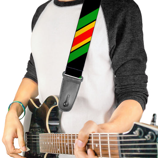 Guitar Strap - Diagonal Stripes Black Green Yellow Red Guitar Straps Buckle-Down   