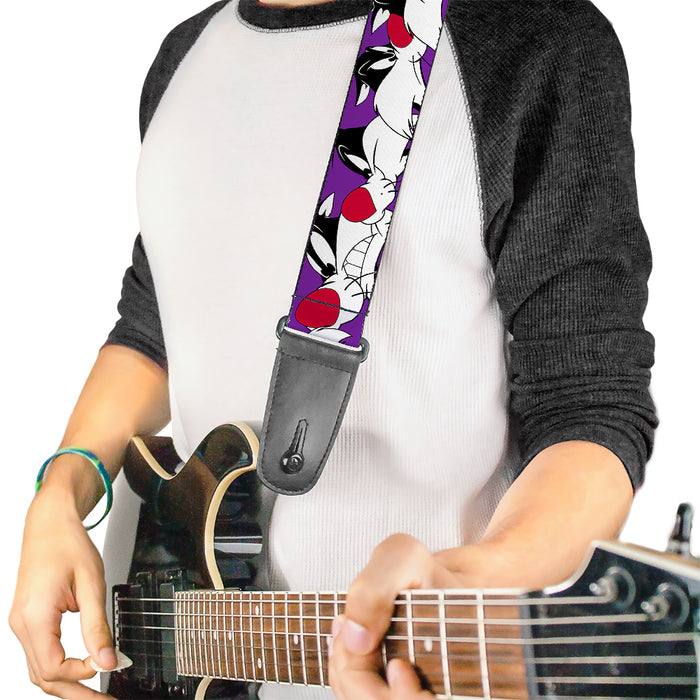 Guitar Strap - Sylvester the Cat Expressions Purple Guitar Straps Looney Tunes   