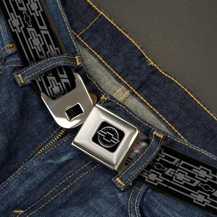 Chevy Seatbelt Belt - Retro Chevy Bowtie Monogram Black/Gray Webbing Seatbelt Belts GM General Motors   