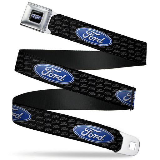 Ford Oval Full Color Black Blue Seatbelt Belt - Ford Oval REPEAT w/Text Webbing Seatbelt Belts Ford   
