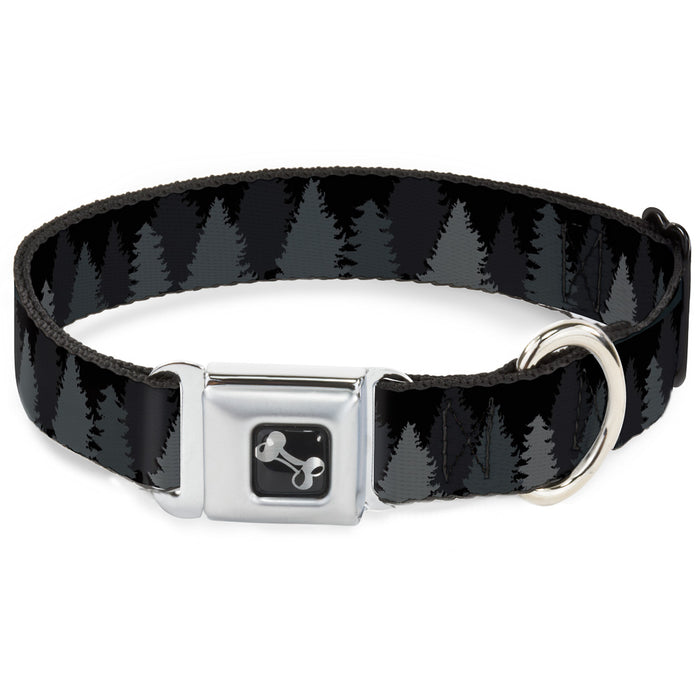 Dog Bone Seatbelt Buckle Collar - Pine Tree Silhouettes Black/Grays Seatbelt Buckle Collars Buckle-Down   