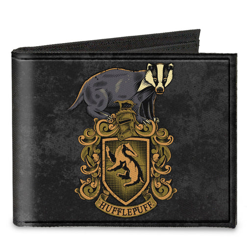 Canvas Bi-Fold Wallet - HUFFLEPUFF Badger Crest + DEDICATION PATIENCE LOYALTY Banner Grays Golds Canvas Bi-Fold Wallets The Wizarding World of Harry Potter Default Title  