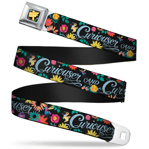 Alice in Wonderland THIS WAY Sign Flowers Full Color Seatbelt Belt - CURIOUSER AND CURIOUSER/Flowers of Wonderland Collage Webbing Seatbelt Belts Disney   