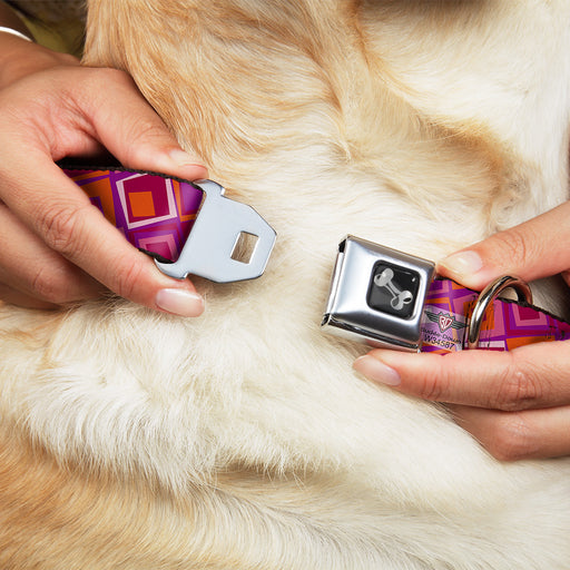 Dog Bone Seatbelt Buckle Collar - Skewed Squares Stacked Purple/Orange/Pinks Seatbelt Buckle Collars Buckle-Down   