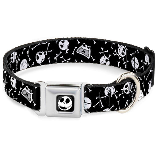 Jack Expressions/Bones Scattered Full Color Black/White Seatbelt Buckle Collar - Jack Expressions/Bones Scattered Black/White Seatbelt Buckle Collars Disney   