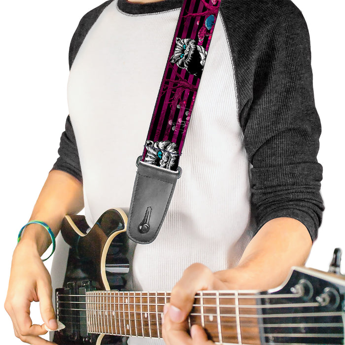 Guitar Strap - Cheshire Cat Face Poses Stripe Purple Black White Guitar Straps Disney   