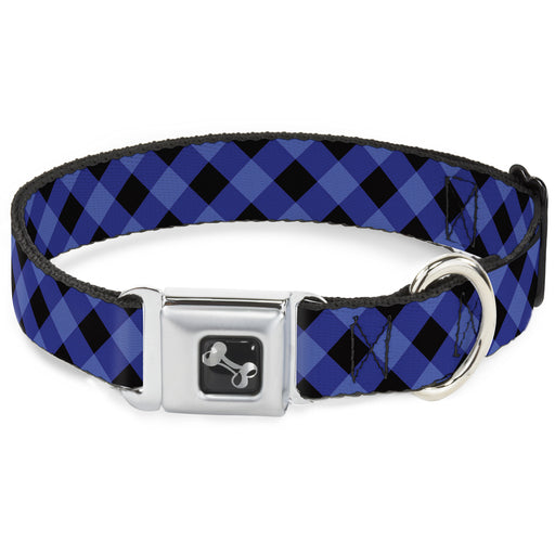 Dog Bone Seatbelt Buckle Collar - Diagonal Buffalo Plaid Black/Blue Seatbelt Buckle Collars Buckle-Down   