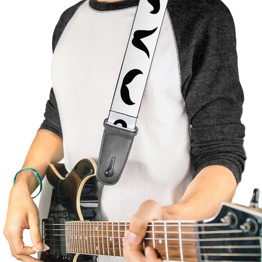 Guitar Strap - Mustaches Straight White Black Guitar Straps Buckle-Down   