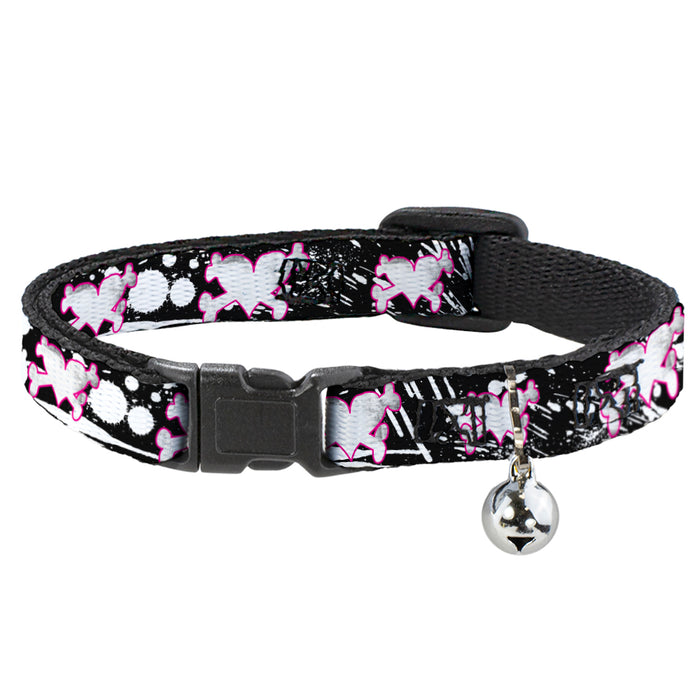 Cat Collar Breakaway - Heart & Cross Bones w Splatter Black White Breakaway Cat Collars Buckle-Down   