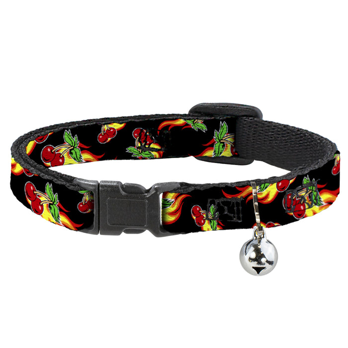 Cat Collar Breakaway - Flaming Cherries Scattered Black Breakaway Cat Collars Buckle-Down   