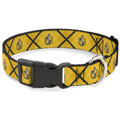 Plastic Clip Collar - Harry Potter Hufflepuff Crest Plaid Yellows/Gray Plastic Clip Collars The Wizarding World of Harry Potter   