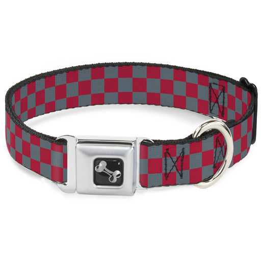 Dog Bone Seatbelt Buckle Collar - Checker Crimson Red/Gray Seatbelt Buckle Collars Buckle-Down   
