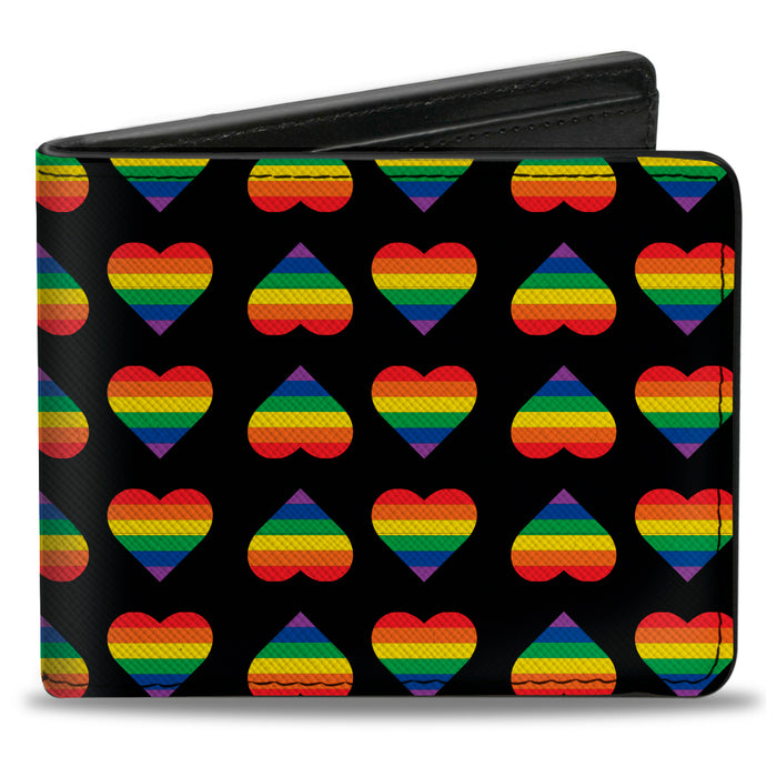 Bi-Fold Wallet - Rainbow Hearts Flip Black Multi Color Bi-Fold Wallets Buckle-Down   