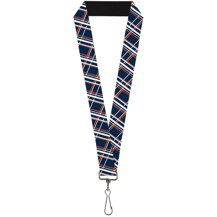 Lanyard - 1.0" - Plaid X2 Navy White Orange Lanyards Buckle-Down   