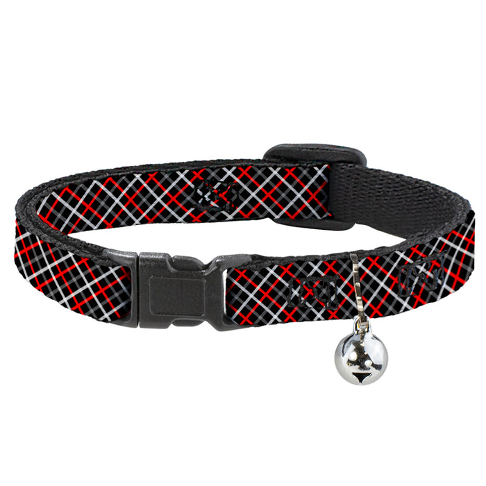 Cat Collar Breakaway - Criss Cross Plaid Black Gray Red Breakaway Cat Collars Buckle-Down   