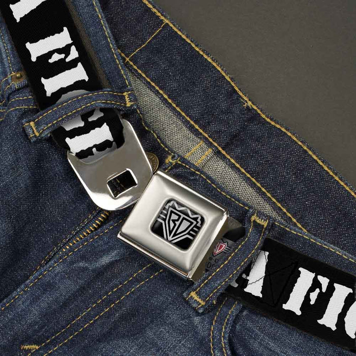 BD Wings Logo CLOSE-UP Full Color Black Silver Seatbelt Belt - I'M A FIGHTER Black/White Webbing Seatbelt Belts Buckle-Down   