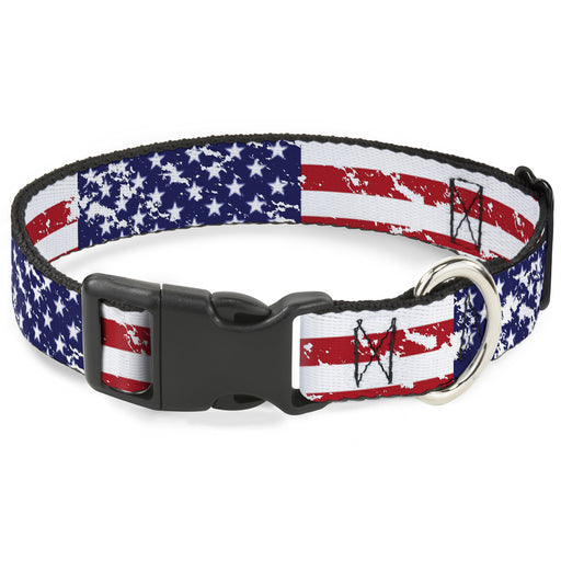 Plastic Clip Collar - United States Flags CLOSE-UP Weathered Plastic Clip Collars Buckle-Down   