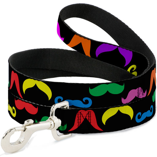 Dog Leash - Mustaches Black/Multi Color Dog Leashes Buckle-Down   