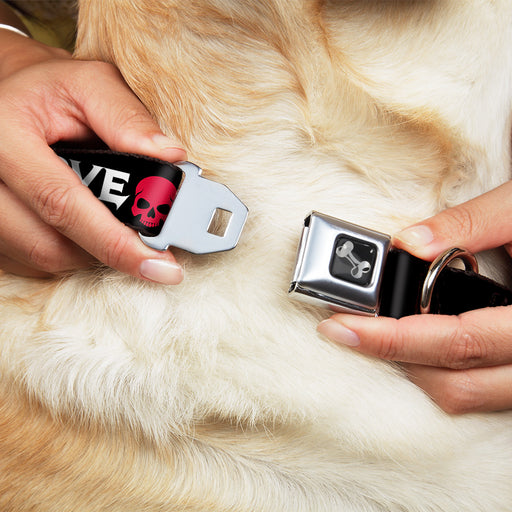 Dog Bone Seatbelt Buckle Collar - Love/Hate Black/White/Fuchsia Seatbelt Buckle Collars Buckle-Down   