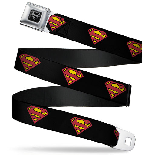 Superman Black Silver Seatbelt Belt - Superman Shield Black Webbing Seatbelt Belts DC Comics   
