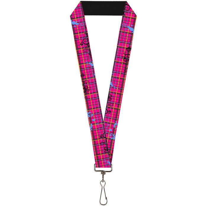 Lanyard - 1.0" - Plaid Curls Pink Black Yellow Blue Lanyards Buckle-Down   