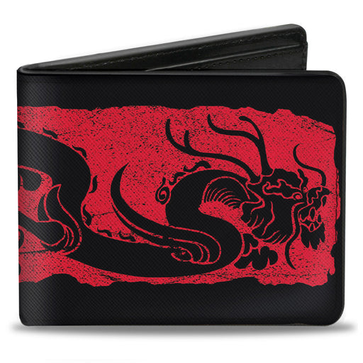 Bi-Fold Wallet - Mulan Dragon Block Print Black Red Black Bi-Fold Wallets Disney   