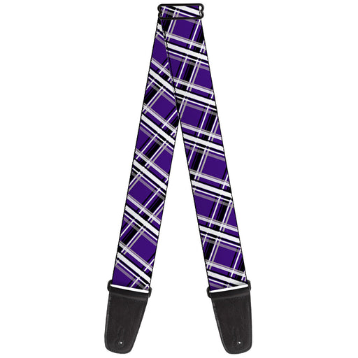Guitar Strap - Houndstooth Gray Purple White Guitar Straps Buckle-Down   