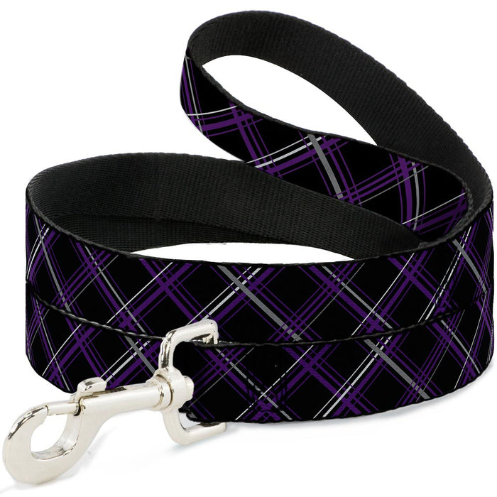 Dog Leash - Plaid Black/Purple/Gray Dog Leashes Buckle-Down   