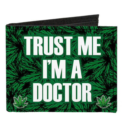 Canvas Bi-Fold Wallet - Marijauna Leaves Stacked TRUST ME I'M A DOCTOR Black Green White Canvas Bi-Fold Wallets Buckle-Down   