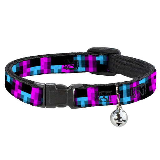 Cat Collar Breakaway - Pixilated Checker Black Fuchsia Turquoise Breakaway Cat Collars Buckle-Down   