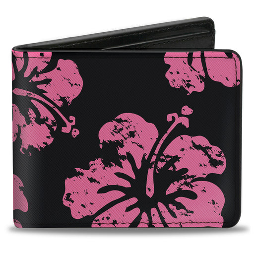Bi-Fold Wallet - Hibiscus Weathered Black Pink Bi-Fold Wallets Buckle-Down   