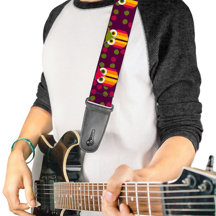 Guitar Strap - Owls Striped w Swirls Purple Guitar Straps Buckle-Down   