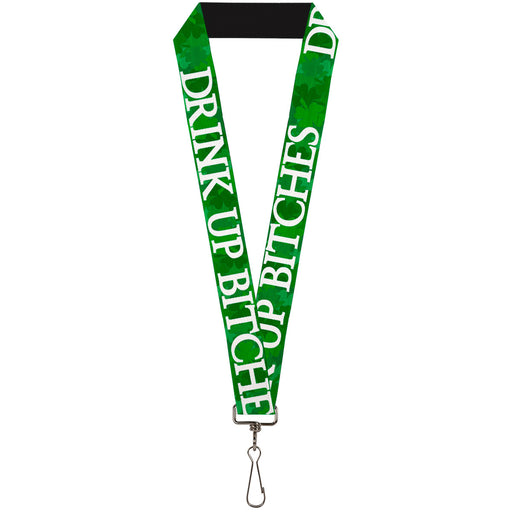 Lanyard - 1.0" - St Pat's DRINK UP BITCHES Stacked Shamrocks Greens White Lanyards Buckle-Down   