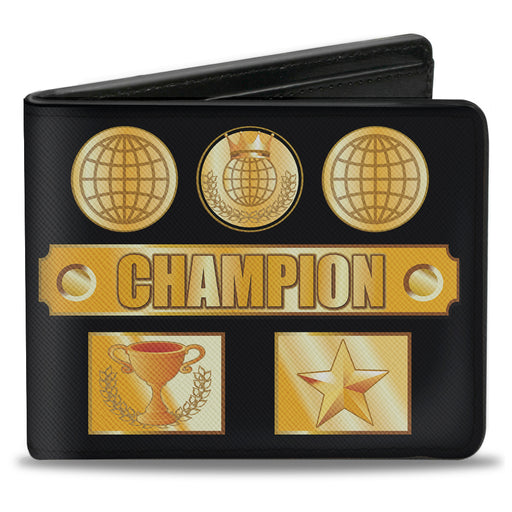 Bi-Fold Wallet - CHAMPION Belt Icons Black Golds Bi-Fold Wallets Buckle-Down   