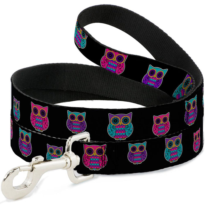 Dog Leash - Owls Black/Fuchsia/Purple/Turquoise Dog Leashes Buckle-Down   