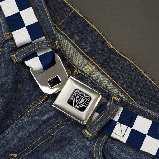 BD Wings Logo CLOSE-UP Full Color Black Silver Seatbelt Belt - Checker Midnight Blue/White Webbing Seatbelt Belts Buckle-Down   