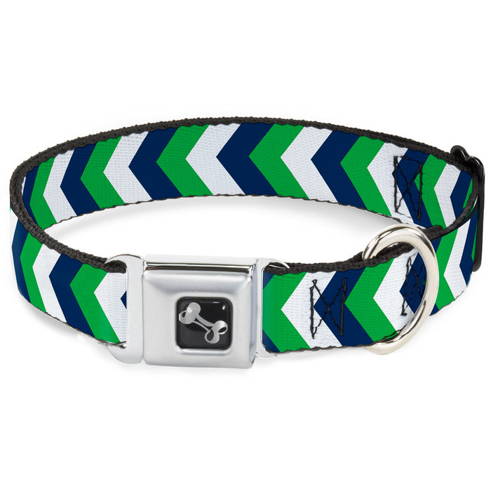 Dog Bone Seatbelt Buckle Collar - Chevron White/Bright Green/Navy Seatbelt Buckle Collars Buckle-Down   