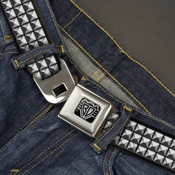 BD Wings Logo CLOSE-UP Black/Silver Seatbelt Belt - Printed Studs Webbing Seatbelt Belts Buckle-Down   
